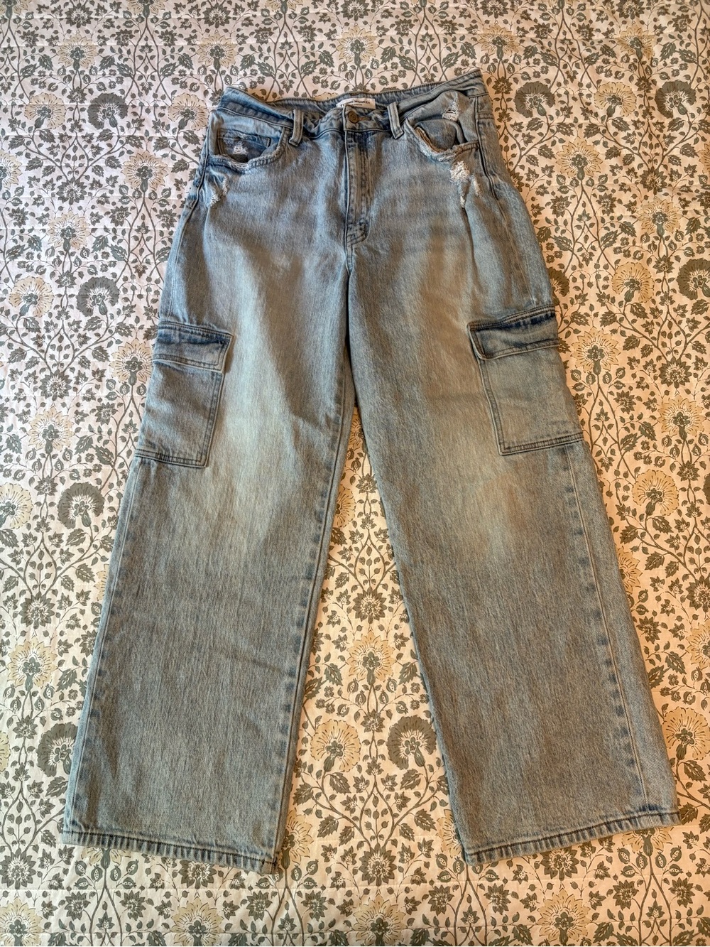 Flying Monkey Light Wash Wide Leg Cargo Jeans